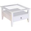 Inter Link - Tavolino - Tavolo in legno massello - Tavolino - Pino massello - con piano in vetro - 1 cassetto tinto bianco - 115 x 60 x 45 cm - Provence 1