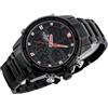 Naviforce - NF9138S - Men's Fashion Dual Time Analogue Digital Quartz Wrist Watch, Metal Band, Waterproof (Cinturino: nero/indice: rosso)