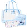 Get Trend Disney Stitch Beauty Case Donna Ragazza, Set 3 Pezzi Borsa Trasparente, Pochette e Porta Trucchi, Beauty da Viaggio per Make Up (Blu Stitch)