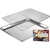 KITCHENATICS Set Teglia in Alluminio Da Mezzoe Griglia di Raffreddamento Acciaio Inossidabile: Vassoio da Forno per Cuocere e Arrostire+Griglia per Raffreddare gli Alimenti- Dimensioni 33,3 x 45,5 CM
