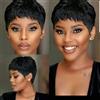 Fereowth Short Human Hair Wigs for Women Parrucca Donna Capelli Veri Umani Corti Pixie Cut Wigs with Bangs Straight Boy Cut Ladies Wigs Nero Natural 1B