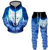 hiegi Set di tute da uomo con chiusura lampo, modello Wolf 3D, con cappuccio e pantaloni in due pezzi, F-Wolf-1, XXXXL