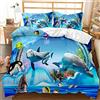 EHAOKK Set di biancheria da letto con animali marini 3D, delfino, pesce tropicale, corallo, copripiumino vita marina, copripiumino mondo subacqueo blu per bambini(A, 200 x 200 cm)
