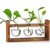 Glasseam Decorativo Di Vasi Vetro e Legno Per Fiori Piccoli, 3Pz Per Piante Da Arredo Interno Fioriere Vintage Lampadina Con Supporto Per Centro Tavola Desk Balconiera Natale Matrimonio Sopramobili