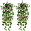 Adisputent Fiori Finti Fiori Artificiali Pendenti Piante Finte da Esterno Piante di Fiori Finti Realistici per Decorazioni Sospensione Parete Giardino Balcone, 2pz-90 * 25cm, Rosa rossa