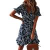 CheChury Donna Vestito Corto Stampa Floreale Abito da Spiaggia Scollo a V Maniche Corta Abito Ruffles Vestiti Casual Slim Chiffon Primavera Estate Chic Moda Sexy Vintage Elegante