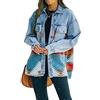 Sawmew Giacca di Jeans Donna Stampa Patchwork Giacca di Jeans Vintage a Blocchi di Colore Cappotti a Maniche Lunghe Camicia di Jeans Allentata Oversize Giacca Casual Retrò con Bottoni Streetwear (Col