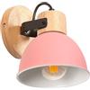 iDEGU Applique da Parete Rétro Vintage Orientabile Lampada da Parete Interno in Legno Ferro Industriale Plafoniere E27 Illuminazione Faretto da Parete per Soggiorno, Camera da Letto, Cucina (Rosa)