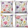 ASDCXZ Federe per cuscini di fiori, 40 x 40 cm, set di 4, foglie gialle viola, rose fresche per divano, tessuti di lino lavabili per tappezzeria
