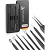 NEUMANN® Set di rimozione punti neri (acciaio inossidabile) per la rimozione di brufoli, blackheads & co. - Spremiagrumi comedoni, sollevatore, remover - vari strumenti: imbracature, pinzette,