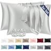 Vielit Set di 2 Federa Raso Cuscino Satin Pillowcase Hellgrau,Simili Morbidi Come Federa Seta Cuscino,più Facile Curare alla Federe Seta Capelli,Federa Cuscino 40x60 Chiusura a Busta & Scrunchies