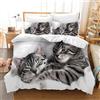 Gegeryozer Set di Biancheria da Letto per Gatti,Copripiumino Gatto 135 x 200 cm per Bambini,1 Copripiumino in Microfibra + 2 Federe da 50×75cm(gatti 3)