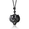 COAI Collana Unisex con Pendente in Ossidiana Nera a Forma di Testa di Leone, Collana Ossidiana Nera Ciondolo in Pietre Naturali con Animali della Mitologia Cinese Simboli di Buon Auspicio