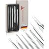 NEUMANN® Set di rimozione punti neri (acciaio inossidabile) per rimuovere brufoli, blackheads & co. - Spremiagrumi comedoni, sollevatore, remover - vari strumenti: imbracature, pinzette, lancette