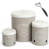 Katai - Set Contenitori Porta Patate Cipolle e Aglio - 3 Barattoli in Alluminio Grigio con Coperchio e Fori di Aerazione - Include Pelapatate in Acciaio Inox