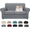 MAXIJIN Copridivano elasticizzato a 2 Posti con 2 Copricuscini, Copridivano antiscivolo a due posti con Copricuscino Separato per animali domestici, cani (2 Posto, Grigio Chiaro)