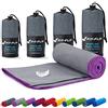 Fit-Flip Asciugamano Microfibra - Asciugamani Palestra Compatto e Ultraleggero - Il Perfetto Telo Mare Grande - ottimale per Viaggio, Sport e Piscina (50x110cm Grigio - Bordo Viola)