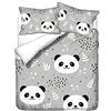 Hiser Set di Biancheria da Letto de 3 Pezzi - Set Copripiumino per Letto Matrimoniale Singolo King in Microfibra - Federa e Copripiumini di 3D Animale Panda Stampa (Grigio Panda,140x200cm)