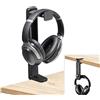 NEETTO HS906 Reggi e Porta Cuffie 2 in 1, Supporto Sopra o Sotto la Scrivania, Stand Poggia per Cuffia da Gaming con Gancio Appendino Rotante e ad Altezza Regolabile, Porta con Clip er Cavo