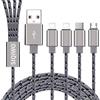 SIQIWO 3A 1.2M Multi Cavo di Ricarica, 4 in 1 Multiplo Cavetto con 2 iP Micro USB Tipo C Nylon Intrecciato Cavo di Ricarica USB per iPhone, Samsung Galaxy S23 S22 S10, Huawei, Xiaomi, Sony, Moto, LG