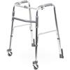 Praxis Medical Network DEAMBULATORE PIEGHEVOLE IN ALLUMINIO - ALTEZZA REGOLABILE - 2 RUOTE MM.80 PIROETTANTI + 2 PUNTALI AUTOBLOCCANTI - MARCHIO CE