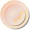 Decor Decorline - 32 Piatti Eleganti in Plastica Rigida Riutilizzabili per 16 persone - Collezione Orchid - Rosa antico/Oro - Piatti per la cena e il dessert - 2 misure (16x26cm, 16x19cm)