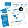 Clairefontaine 96154AMZC - Set di 2 buste per disegno scolastico, 12 fogli di carta da disegno bianca a grana - A4 21 x 29,7 cm, 125 g, ideali per le arti plastiche