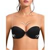 YANDW Push Up Reggiseno Senza Spalline Multiway Super Imbottito Add 2 Cup Supporto con Spalline Trasparenti Ferretto Pizzo Demi BHS, Nero , 3B