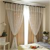 EXQULEG Tenda Blackout a doppio strato, per ragazze, scavare con stelle, stile principessa, per soggiorno, camera da letto, cameretta dei bambini, colore beige, 240 x 132 cm (altezza x larghezza)