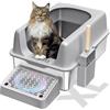 KMNSUN Lettiera XXL, Lettiera chiusa in acciaio inox, Lettiera grande (per gatti di grossa taglia), design chiuso con bordi alti, antiaderente, a prova di perdite e facile da pulire