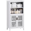 HITNET Mobiletto Bambu Bagno, Armadietto Bagno da Terra, Mobile Bagno Basso con Ripiani Rimovibili e Compartimento Aperto, adatto per Soggiorno, Cucina e Ingresso del Corridoio, Bianco