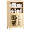 HITNET Mobiletto Bambu Bagno, Armadietto Bagno da Terra, Mobile Bagno Basso con Ripiani Rimovibili e Compartimento Aperto, adatto per Soggiorno, Cucina e Corridoio, Naturale