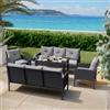 DEGHI Set pranzo tavolo 125x65 cm top in vetro 2 divani e 2 poltrone in polyrattan nero - Matias