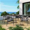 DEGHI Set pranzo tavolo 150x90 cm con top effetto legno grigio e 6 sedie con braccioli - Reagan