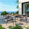 DEGHI Set pranzo tavolo 150x90 cm con top effetto legno naturale e 6 sedie con braccioli - Reagan