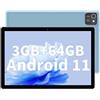 JIKOCXN Tablet Android 11, Tablet da 10.1 Pollici, 3GB RAM+64GB ROM 512 GB di Espansione, Processore Quad Core, IPS 1280 x 800, 2MP+5MP Doppia Fotocamera, 6000mAh, GPS, WiFi (Blu)