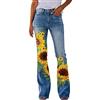 Generic Pantaloni a campana, da donna, in jeans ricamati, leggeri, a vita alta, slim svasato, jeans eleganti, vintage, stampa floreale, slim trendy, gamba larga, streetwear, giallo., M