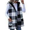 Yeooa Gilet in pile da donna con cappuccio Gilet senza maniche a quadri Gilet elegante da lavoro Capispalla Giacca calda Autunno e Inverno Abbigliamento Casual (Nero,XL)