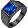 GoldChic Misura 30 Zaffiro 8MM Anello Uomo Nero Pietra Alta Trasparenza Intarsio 3D Tagliato a Diamante Anello Acciaio