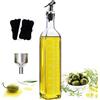 Showvigor Oliera Bottiglie Vetro, 500ML Olio Aceto Dispenser Bottiglie con Imbuto e Dosatore ed Etichette, Oliera Salvagoccia Bottiglie con Scala Trasparente, Bottiglia di Vetro per Cucina e BBQ