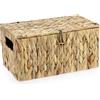 TOLIDA Cesto portaoggetti naturale in giacinto d'acqua, impermeabile, con coperchio, per vestiti, libri, frutta, verdura, cosmetici, 31 x 18 x 16 cm
