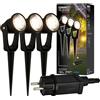 BRILONER - Sistema da giardino Connect to Shine 12V, set di 3 faretti LED con picchetto, set base con trasformatore, IP65, luce bianca calda, illuminazione da giardino, 22,5x6x5 cm, nero
