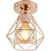 TOKIUS Lampada da Soffitto E27 Vintage Plafoniera Soffitto Industriale Metallo Gabbia ferro Lampada a Sospensione per Corridoio Camera da Letto Soggiorno,Rame (P-1)
