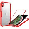 Haygdz Cover per Apple iPhone X/iPhone XS 5.8, 360 Gradi Antiurto Custodia con Protezione dello Schermo Integrata e Protezione Fotocamera, Trasparente Rugged TPU Bumper Doppia Protettiva Case- Rosso