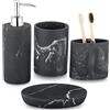zccz Set Bagno Accessori Completo 4 Pezzi - Kit con Dispenser Sapone, Porta Spazzolino, Bicchiere e Porta Sapone - Moderno - Nero