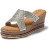 JOMIX Ciabatte Donna Estive Zeppa Pantofole Elegante a Fascia Sandali a Strass Comodi da Estate Casa Mare Spiaggia SD9103 Argento, 40
