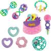 Bright Starts, Set di giocattoli da 9 pezzi - Sonagli e sonagli per la dentizione senza BPA, giocattoli viola e rosa, unisex, da neonato in su