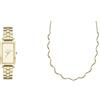 Skagen Orologio Hagen da donna e collana con catena a onde, movimento a tre lancette, acciaio inossidabile dorato