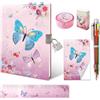 GINMLYDA Set di Diario Segreto Bambina, Rosa Farfalla Diario Segreto con Lucchetto Penna con 6 Colori Diversi Mini Bloc Notes Righello & Temperamatite, Bambini Kit Quaderni Ragazza Regalo Bambina 6-10 Anni