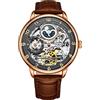 Stuhrling Original - Orologio da polso da uomo scheletro, automatico, quadrante analogico, doppio fuso orario, AM/PM Sun Moon, Oro, Cinturino